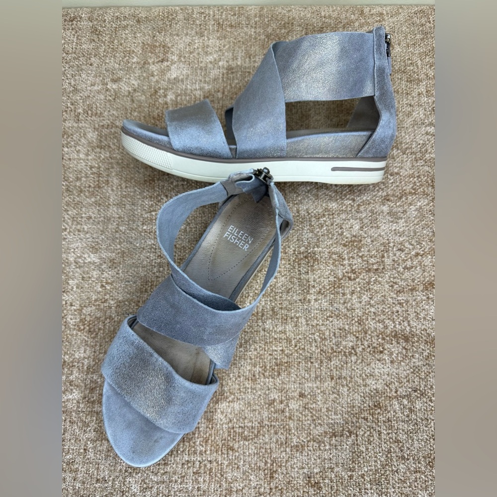 Eileen Fisher Grey Suede Sport Crisscross Platform Sandals Size 7
